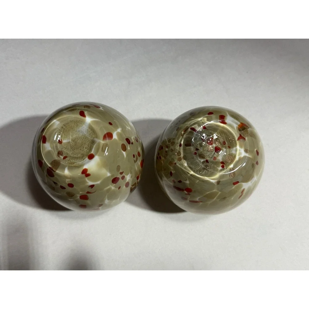 Artisan Hand Blown Glass Bud Vases Tan Red Confetti Gold Aventurine Set of 2
